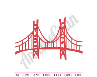 Golden Gate SVG, DXF, EPS, PNG, Jpg, Grafica vettoriale, Clipart, File di taglio, Ponte SVG, San Francisco SVG, File di taglio Golden Gate, File di taglio Ponte