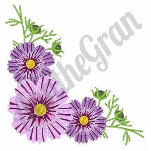 Flower Corner Embroidery Design. Machine Embroidery Design. Purple Flower Corner Pattern. Floral Corner Pattern. Purple flower Embroidery