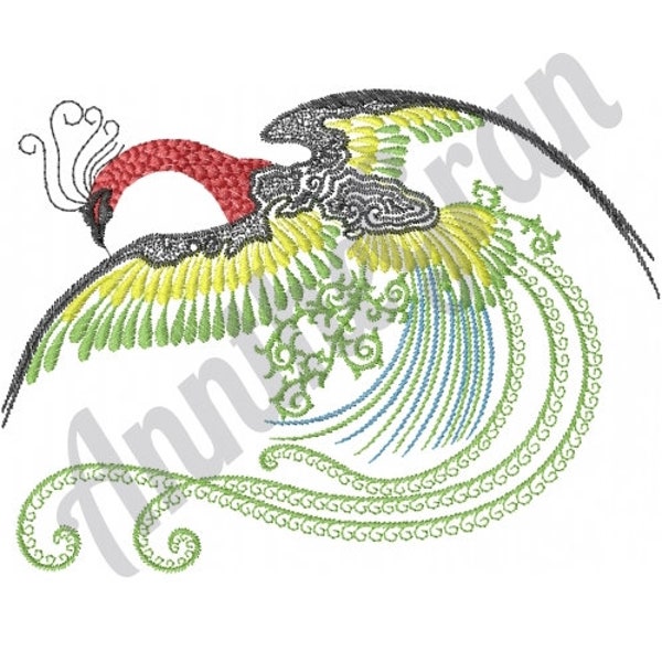 Peacock Embroidery Design. Machine Embroidery Design. Colorful Bird Embroidery Pattern. Tropical Bird Pattern. Indian Peafowl Embroidery