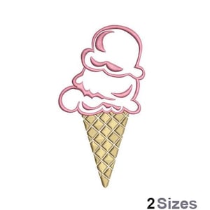 Eistüte Umriss - Maschinenstickerei, 2 Größen, süßes Gefrorenes Dessert Stickdatei, rosa Eistüte Stickmuster