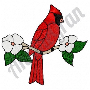 Cardinal Embroidery Design. White Dogwood Embroidery Design. Spring Pattern. Bird Embroidery Design. Machine Embroidery Design. Bird Pattern