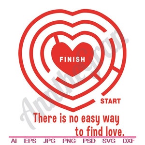 Love Maze Heart - Svg, Dxf, Eps, Png, Jpg, Vector Art, Clipart, Cut File, Heart Svg, find Love Svg, Start Svg, Finish Svg, Labyrinth Svg