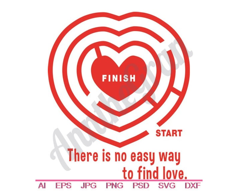 Download Love Maze Heart Svg Dxf Eps Png Jpg Vector Art | Etsy
