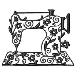 Vintage Nähmaschine - Stickdatei. Blumen Nähmaschine Stickmuster. Tret-Nähmaschine Silhouette Design
