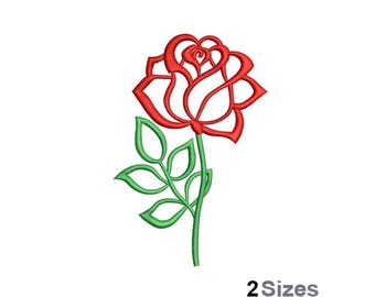 Rose Outline - Maschinenstickerei, 2 Größen, Rote Rose Stickmuster, Love Flower Stickdatei, Floral Stickmuster