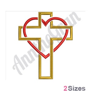 Interlocked Heart & Cross - Machine Embroidery Design. Christian Cross Embroidery Pattern. Heart Outline Embroidery Design