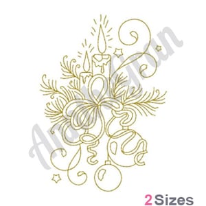 Christmas Candle Embroidery Design. Christmas Decoration Embroidery Design. Machine Embroidery Design. Candle Fire Pattern. Golden Ornament