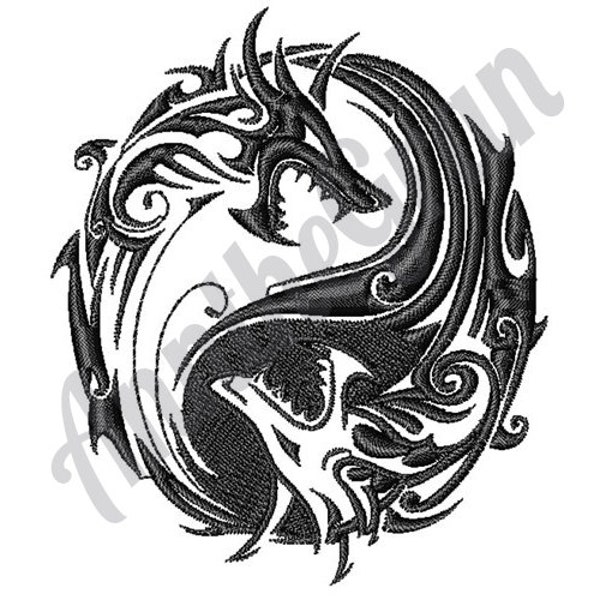 Dragon Yin Yang - Machine Embroidery Design. Yin Yang Symbol Embroidery Pattern