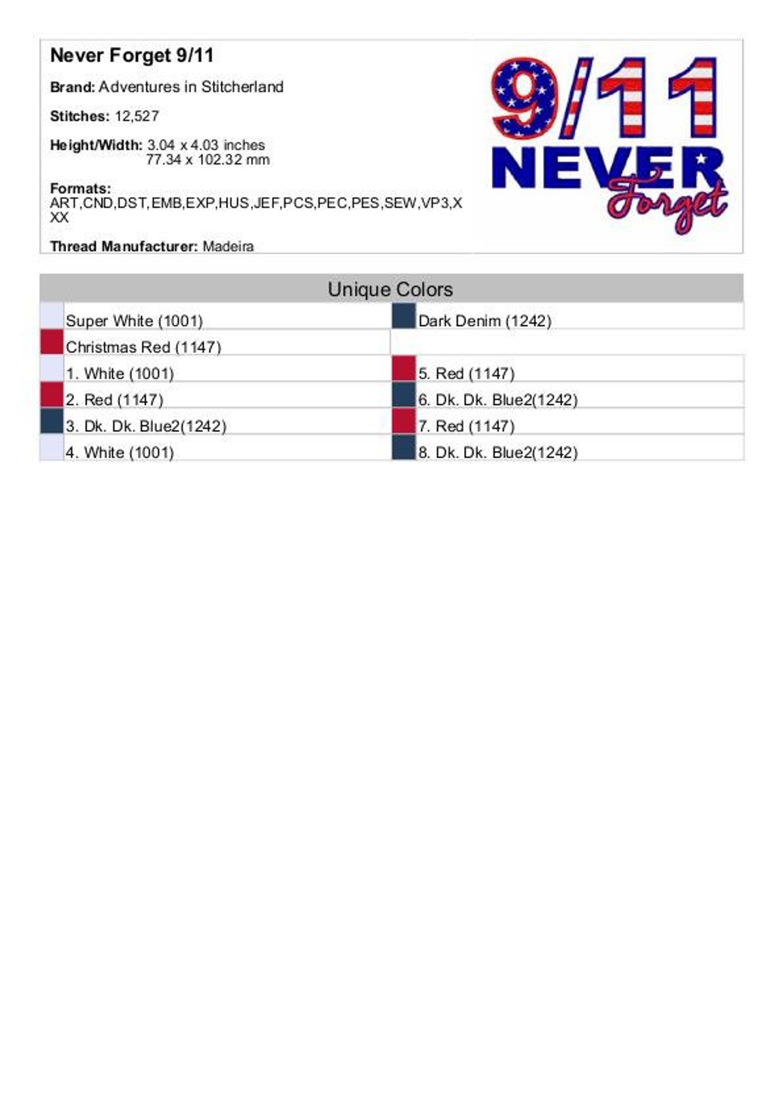 9/11 Never Forget Embroidery Design. September 11 Attack Embroidery ...