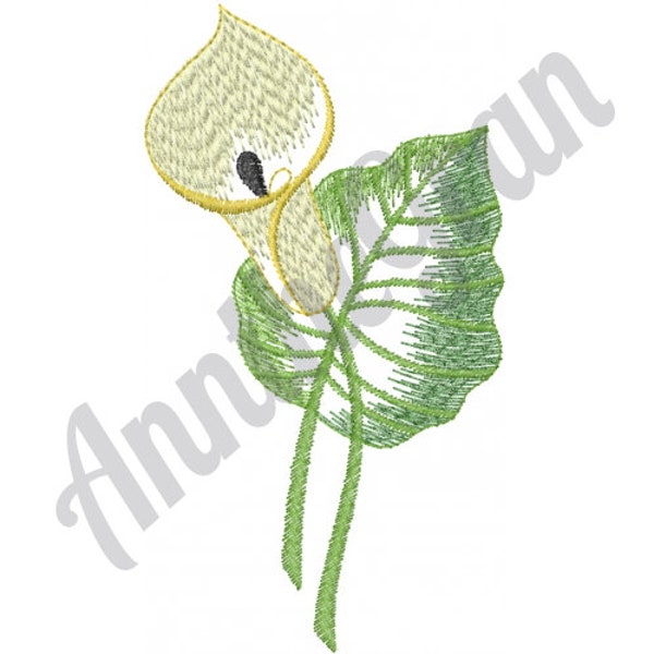 Calla Lily - Machine Embroidery Design. White Lily Embroidery Pattern. Lily Flower Leaf Embroidery Design