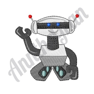Happy Robot - Machine Embroidery Design. Toy Robot Embroidery Pattern. Waving Child Robot Embroidery Design