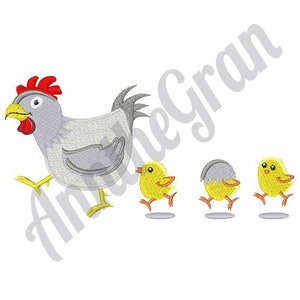 Diseño de bordado de pollo y pollitos. Diseño de bordado a máquina. Patrón de gallina. Diseño de pollitos. Patrón de bordado de familia de gallinas.
