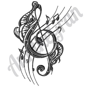 Treble Clef Music - Machine Embroidery Design. Treble Clef Embroidery Pattern. Musical Notes Embroidery Design
