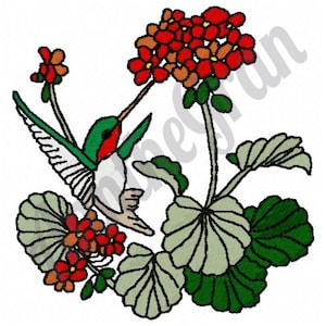 Hummingbird & Red Flower Embroidery Design. Machine Embroidery Design. Floral Pattern. Hummingbird Pattern. Floral Blossom Embroidery Design