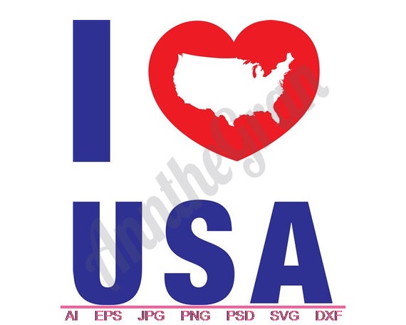 I Love Usa Svg Dxf Eps Png Jpg Vector Art Clipart Cut Etsy