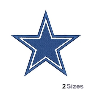 May include: A blue five-pointed star with a white outline. The star is a popular symbol for the Dallas Cowboys.
