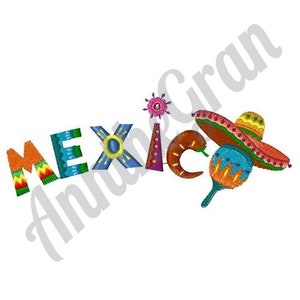 Mexique - motif de broderie Machine, motif de broderie chapeau sombrero mexicain, motif de broderie maraca, motif de broderie piments rouges