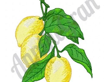 Diseño de bordado de limonero. Patrón de limón. Diseño de bordado de limón. Diseño de bordado a máquina. Diseño de bordado de fruta. Diseño de limón.