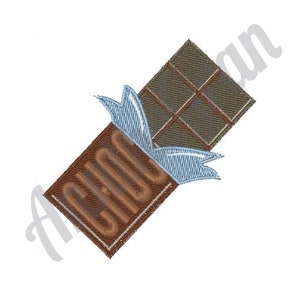 May include: A brown chocolate bar with the word "CHOCO" printed on the wrapper. The chocolate bar is partially unwrapped, revealing the squares of chocolate inside.
