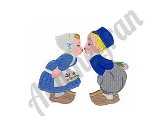 Kissing Dutch - Machine Embroidery Design. Kissing Children Pattern. Dutch Children Embroidery Pattern. Dutch Boy And Girl Embroidery Design
