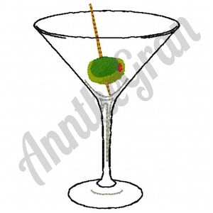 Martini - Machine Embroidery Design. Martini Glass Embroidery Pattern. Cocktail Glass Embroidery Design