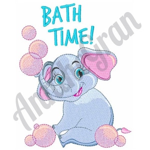 Bade Elefant Stickdatei. Stickdatei für die Stickmaschine. Badezeit Baby Elefant Muster. Elefanten-Mädchen-Muster. Luftblasen-Muster