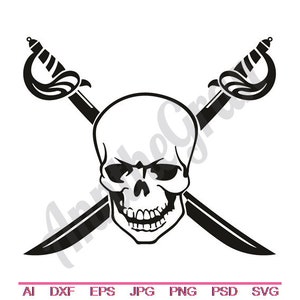 Skull & Swords - Svg, Dxf, Eps, Png, Jpg, Vector Art, Clipart, Cut File, Pirate Logo Svg, Crossed Swords Cut File, Skull Cut File