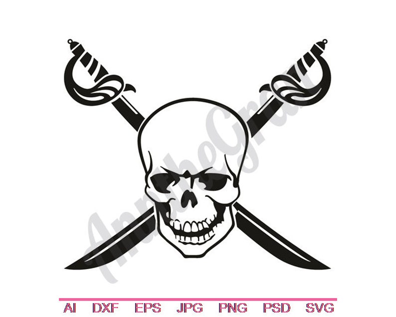 Pirate Logo Svg Eps Svg Skull /& Swords Jpg Crossed Swords Cut File Dxf Clipart Skull Cut File Cut File Png Vector Art