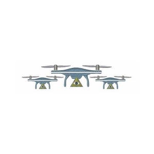 May include: Four gray drones with a single all-seeing eye in a triangle design on the front of each drone.