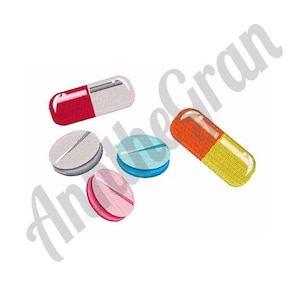 Medicine Pills Embroidery Design. Machine Embroidery Design. Tablets Embroidery Design. Pharmacy Pills Pattern. Medical Pattern