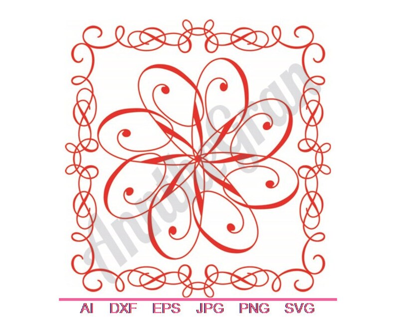 Jpg Eps Swirly Flower Quilt Block Svg Dxf Cut File Clipart Vector Art Floral Quilt Cut File Quilting Cut File Square Quilt SVG Png