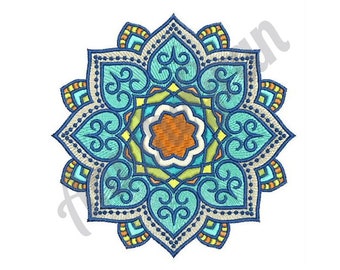 Lotusblumen-Mandala-Stickerei-Design. Maschinenstickerei-Design. Heilige Geometrie-Stickmuster. Blumen-Mandala-Muster. Blumenkreis