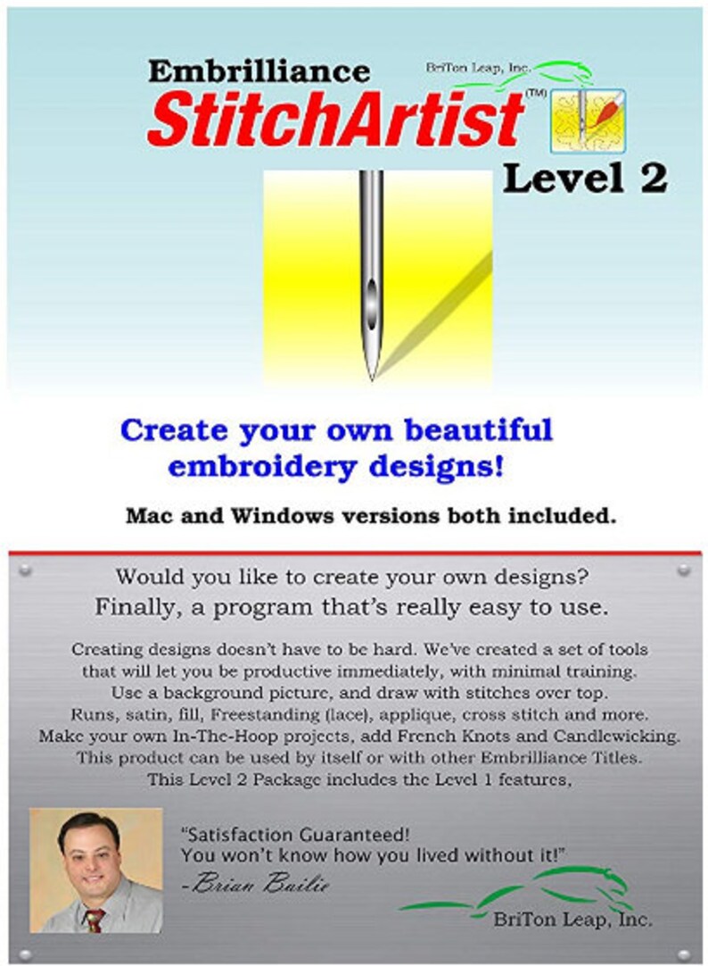 EMBRILLIANCE Stitchartist Level 2 Software Embroidery Etsy