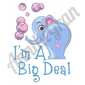 Elephant Big Deal - Machine Embroidery Design. Baby Elephant Embroidery Pattern, Cute Elephant Bubbles Embroidery Design
