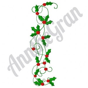 Disegno per ricamo con bordo di agrifoglio. Disegno per ricamo a macchina. Motivo natalizio. Disegno per ricamo con ornamento per albero di Natale. Disegno di agrifoglio