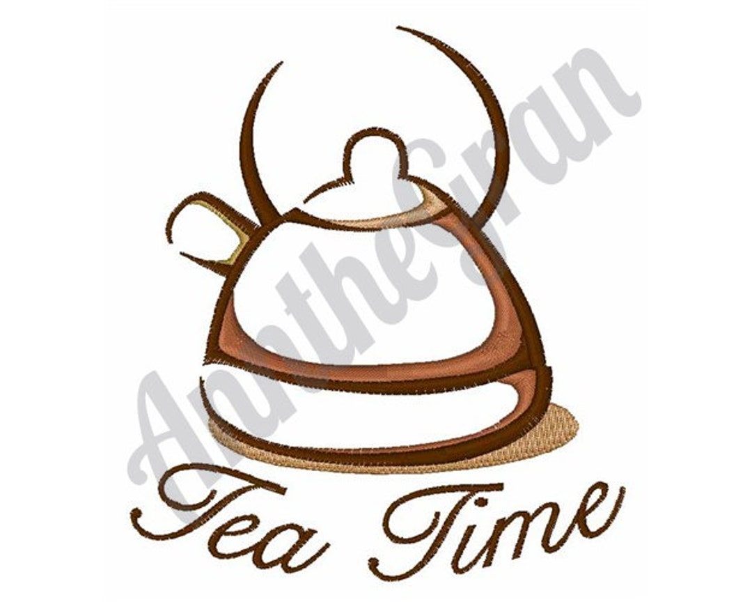 Tea Time Embroidery Design. Kettle Embroidery Design. Machine