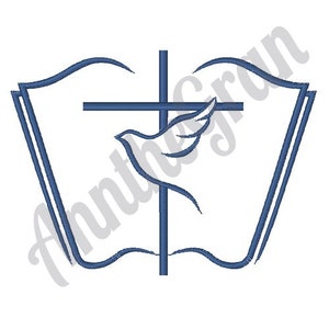 Símbolos cristianos: diseño de bordado a máquina, diseño de bordado de contorno de Biblia abierta, bordado de cruz cristiana, bordado de paloma de la paz
