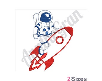Astronaut & Rocket - Machine Embroidery Design. Baby Astronaut Embroidery Design. Toy Rocket Outline Embroidery Pattern
