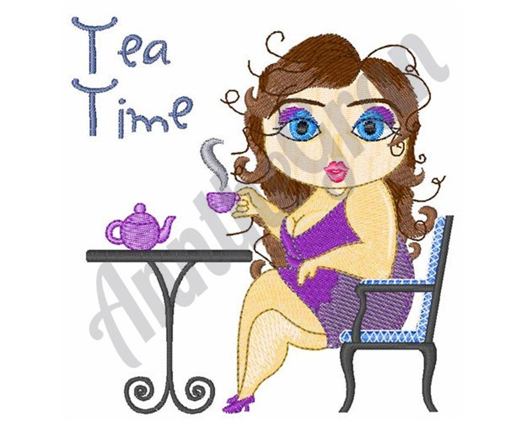 Tea Time Embroidery Design. Machine Embroidery Design. Woman Etsy