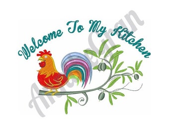 Country Rooster Embroidery Design. Machine Embroidery Design. Welcome To My Kitchen. Kitchen Rooster Embroidery Pattern. Olive Tree Pattern