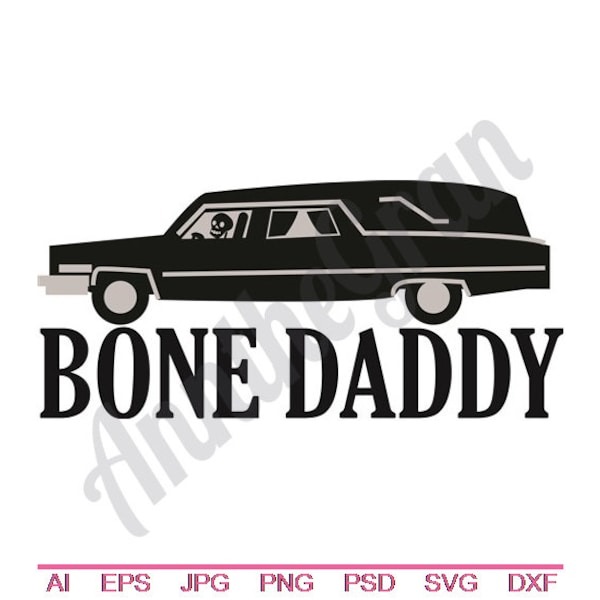 Hearse Svg, Dxf, Eps, Png, Jpg, Vector Art, Clipart, Cut File, Bone Daddy Svg, Hearse Cut File, Coffin Svg, Vehicle Svg, Dead Cut File