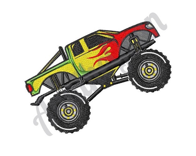 Monster Truck - Machine Embroidery Design. Pickup Truck Embroidery Pattern. Giant SUV Embroidery Design
