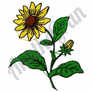 Sunflower Plant Embroidery Design. Machine Embroidery Design. Yellow Flower Embroidery Pattern. Floral Embroidery Pattern. Sunflower Design