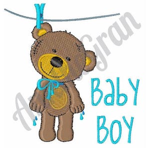 Clothesline Bear Embroidery Design. Machine Embroidery Design. Baby Bear Boy Bath Time. Clothesline Teddy Bear Pattern. Teddy Bear Design