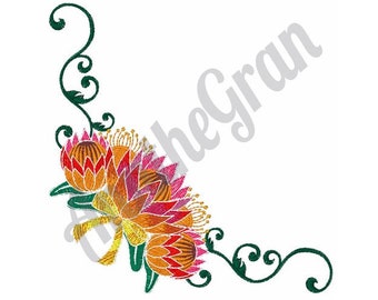 Lotus Flower Corner Embroidery Design. Machine Embroidery Design. Floral Corner Embroidery Pattern. Lotus Embroidery Pattern