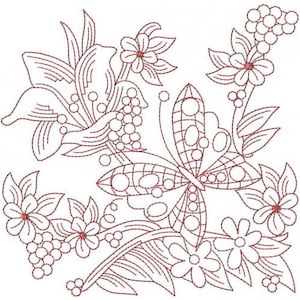 Floral Redwork - Machine Embroidery Design