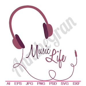 Music Life Svg, Dxf, Eps, Png, Jpg, Vector Art, Clipart, Cut File, Earphone Svg, Headphone Svg, Microphone Svg, Music Cut File