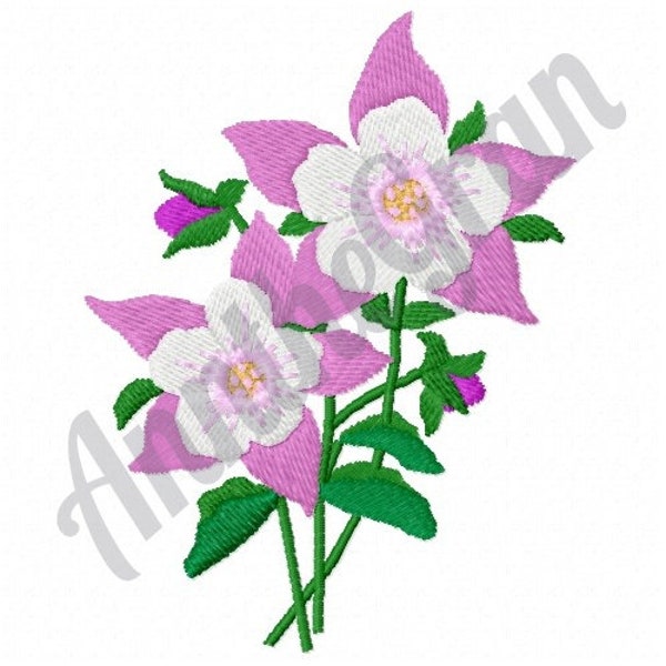 Aquilegia Blumen Stickdatei. Akelei Blumenmuster. Stickdatei für die Stickmaschine. Omas Mütze Schnittmuster. Weiße Blumen Design