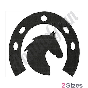 Horse & Horseshoe - Machine Embroidery Design. Horse Silhouette Embroidery Pattern. Horseshoe Silhouette Embroidery Design