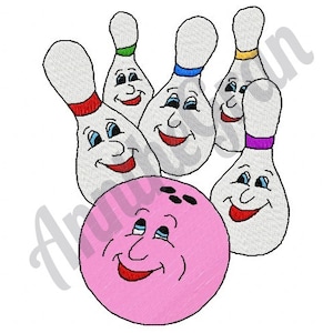 Bowling Ball & Pins Embroidery Design. Machine Embroidery Design. Bowling Pattern. Bowling Character Embroidery Design. Bowling Face Design